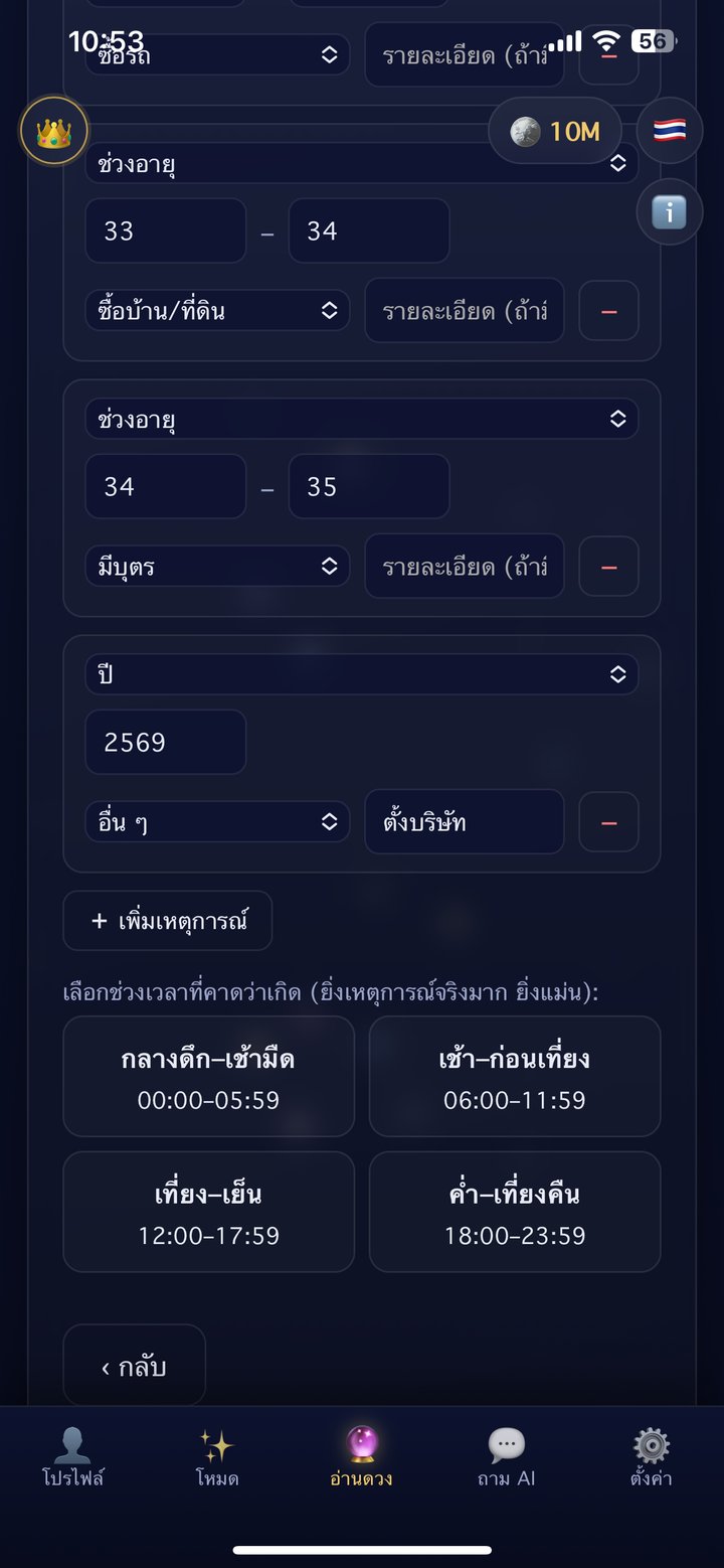 List several life events by age range or year